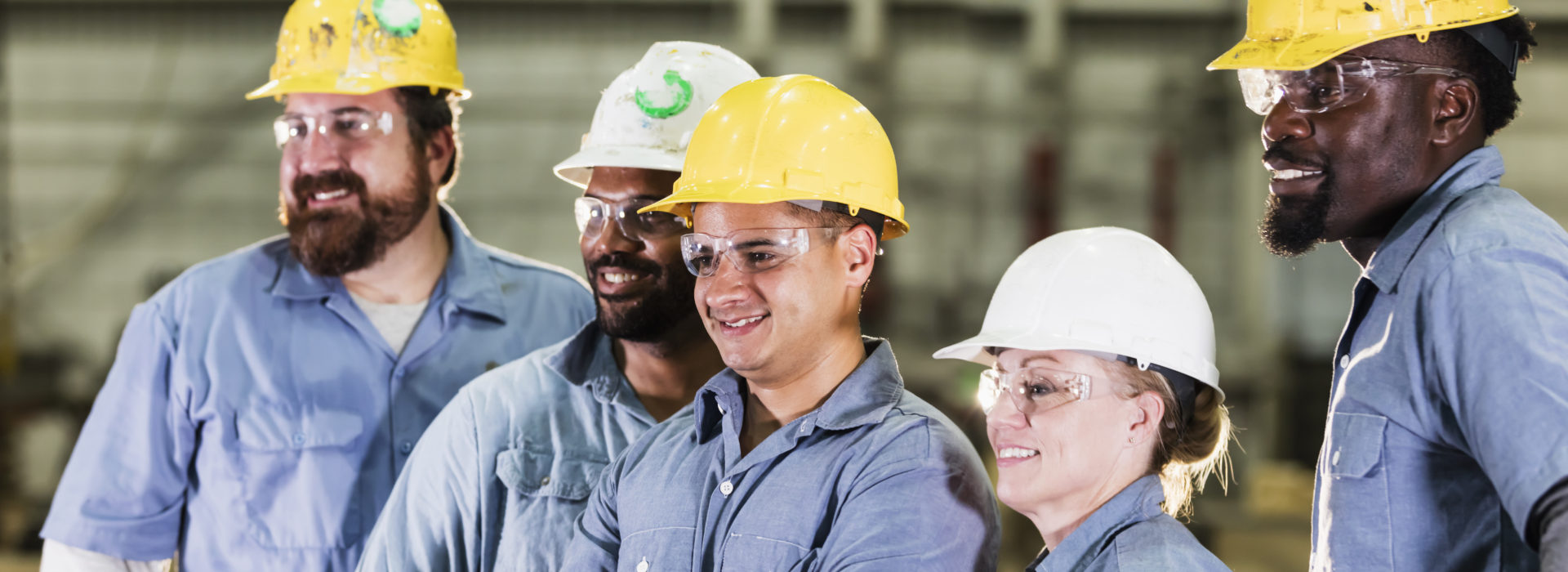 smiling manufacturing employees